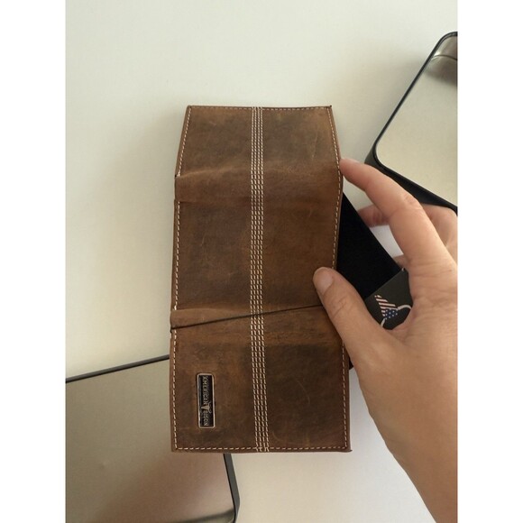 American Bison Genuine Leather Trifold Wallet Brown NEW - Picture 9 of 9